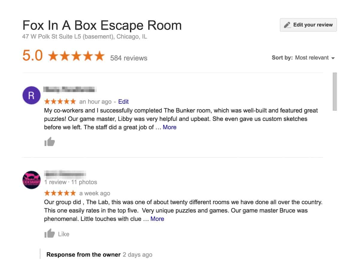 an real-world example of the edit google reviews feature
