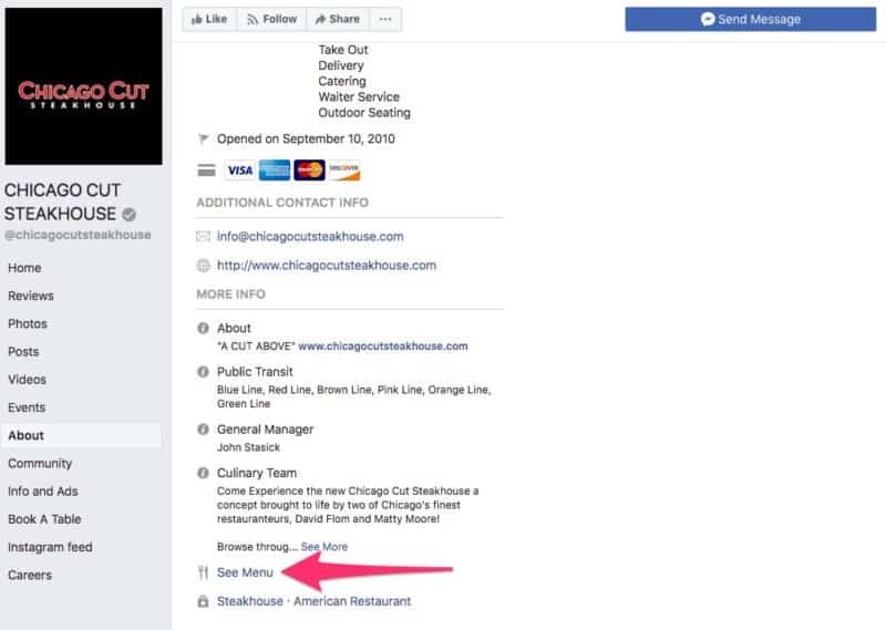 modifier menu page facebook