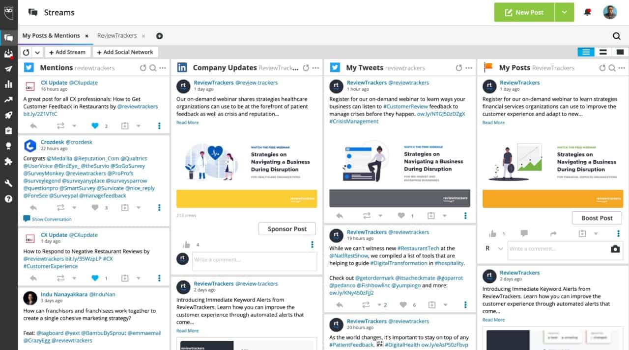 a screenshot showing multiple social media streams on Hootsuite