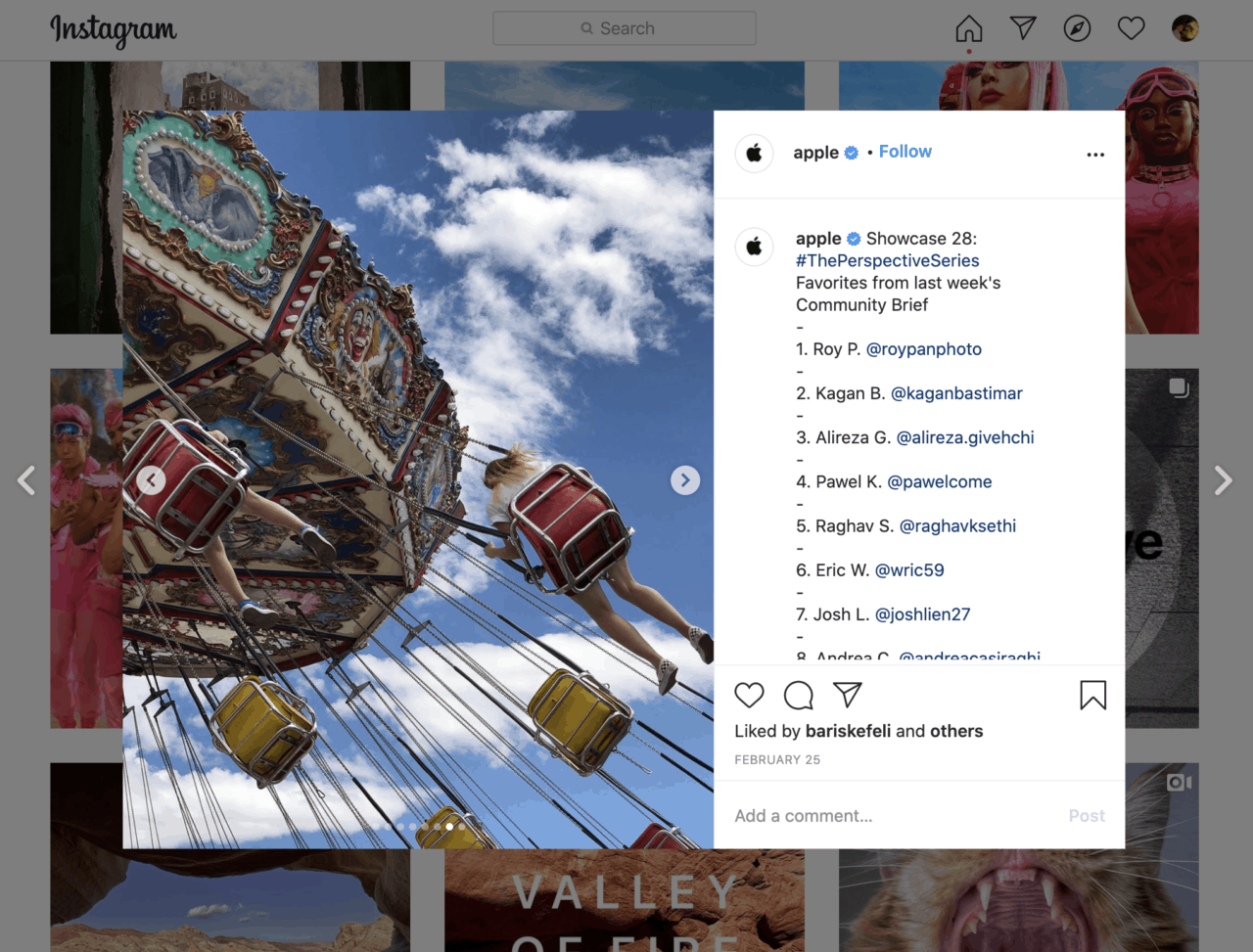 A screenshot of Apple's Instagram page is an example of excellent brand communication