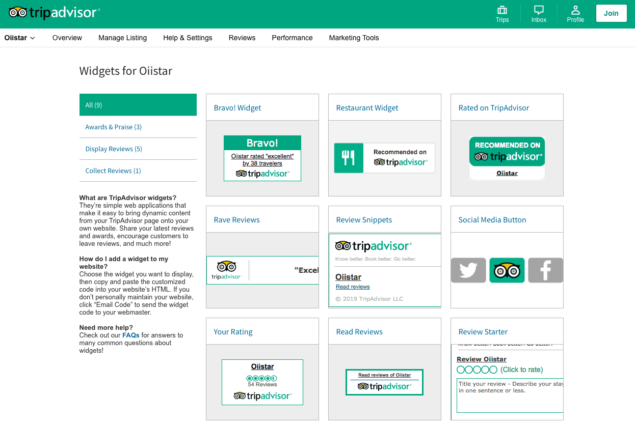 tripadvisor widget center