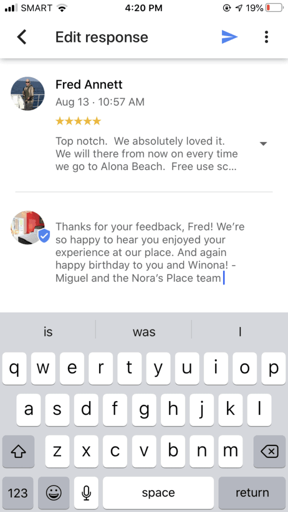 respond to reviews on google my business app