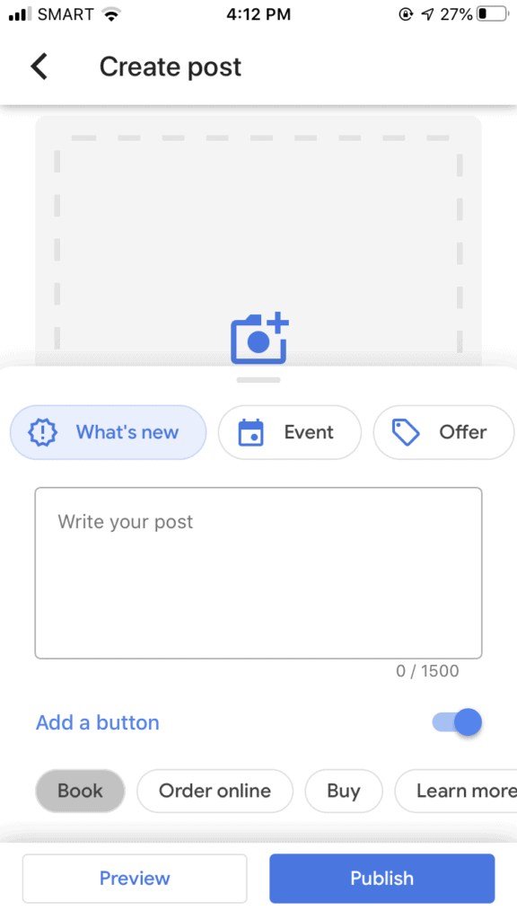 call to action buttons google business app