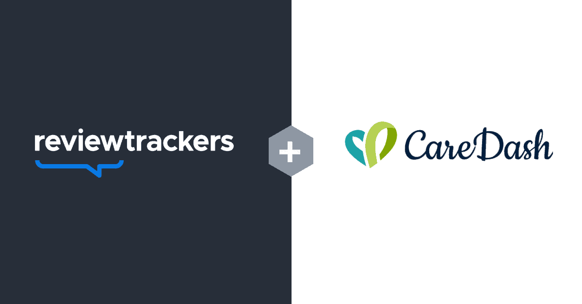 a graphic showing the partnership between reviewtrackers and caredash