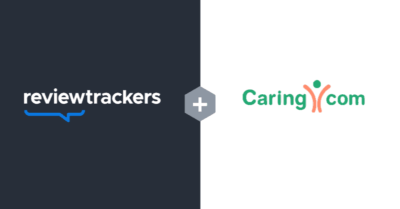 an image of the reviewtrackers and caring.com logos together to symbolize a new partnership between the two brands