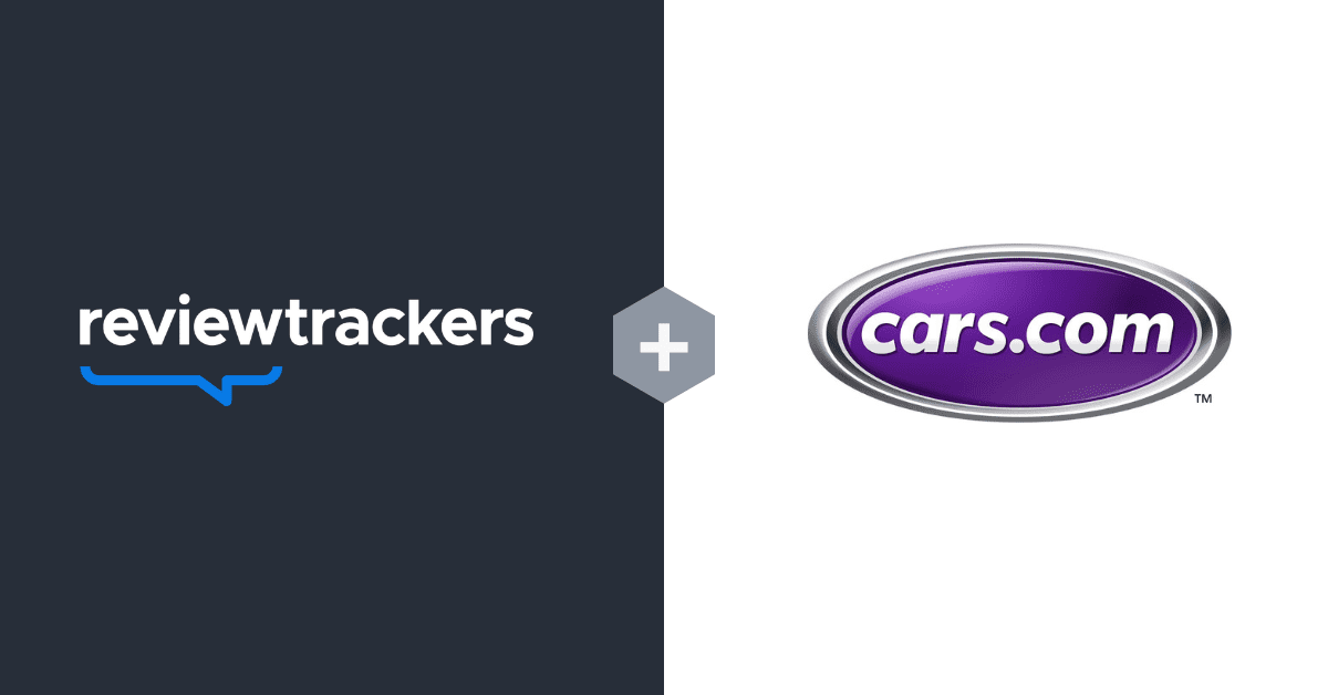 an image of the reviewtrackers and cars.com logos next to each other