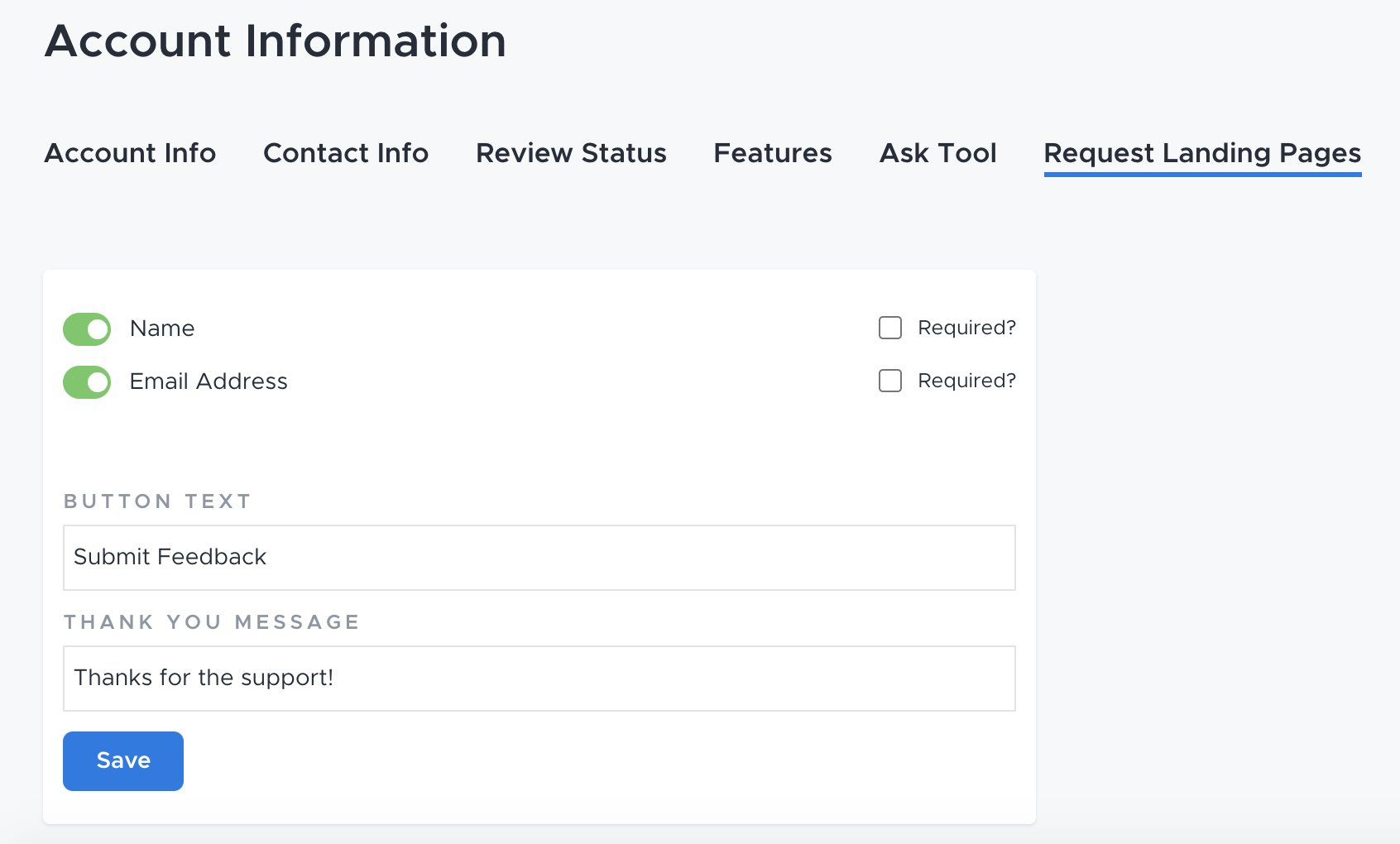 a screenshot of reviewtrackers' ask tool for landing pages