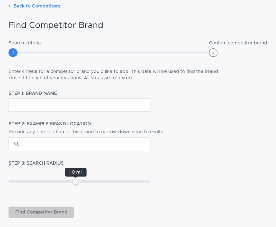 an image of the first step of finding a competitor brand via reviewtrackers