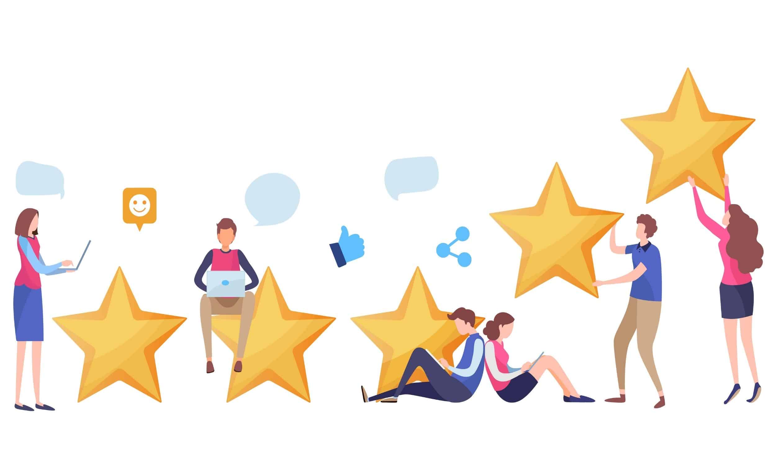 people next to stars symbolizing the importance of customer experience in a corporate reputation management plan