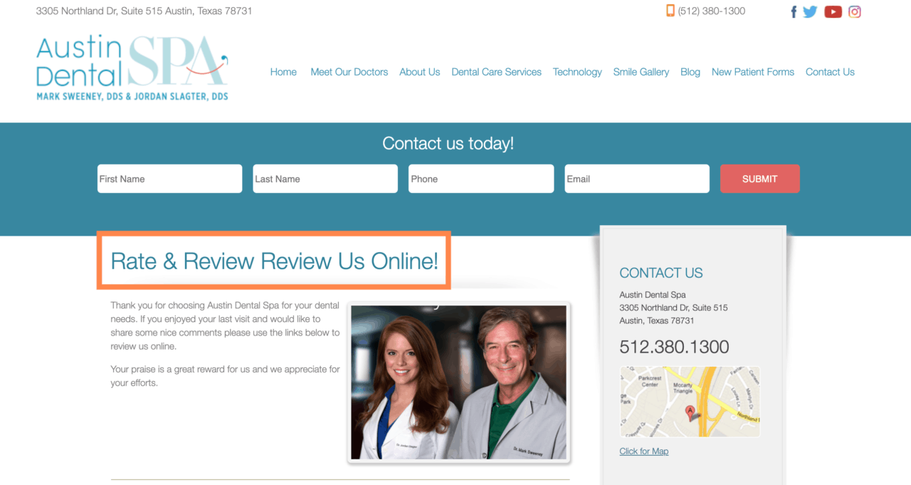 a call to action from austin dental spam for reviews