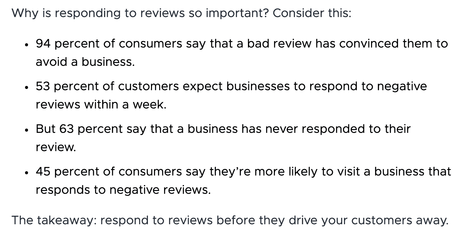 a quote from a reviewtrackers story on responding to reviews