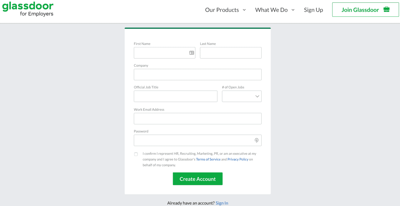 Glassdoor shop for employers
