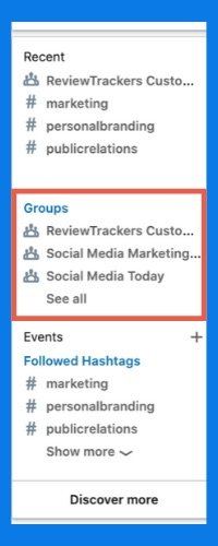 an image of the linkedin sidebar highlighting the groups section
