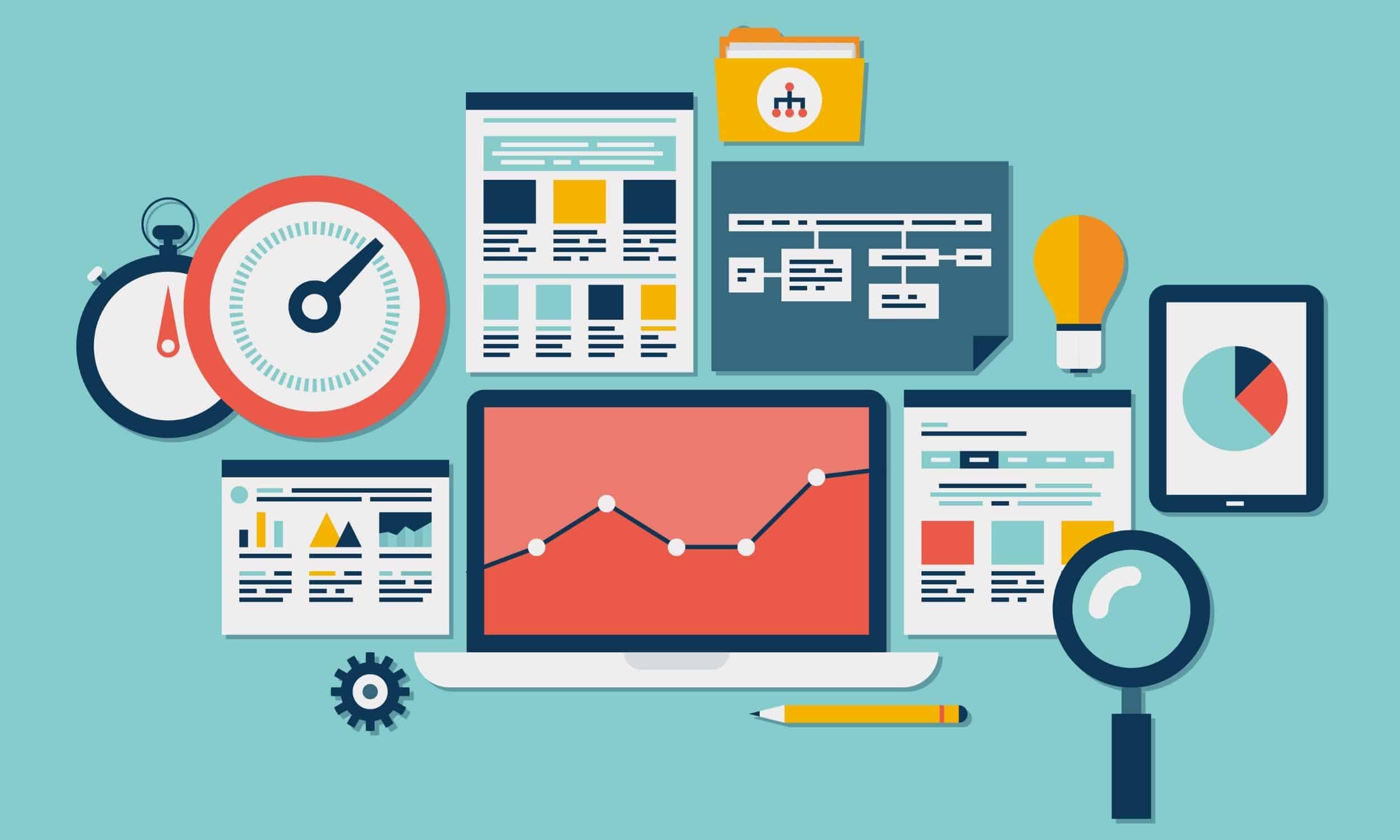 an image of multiple screens and graphs showing data about listing your business online