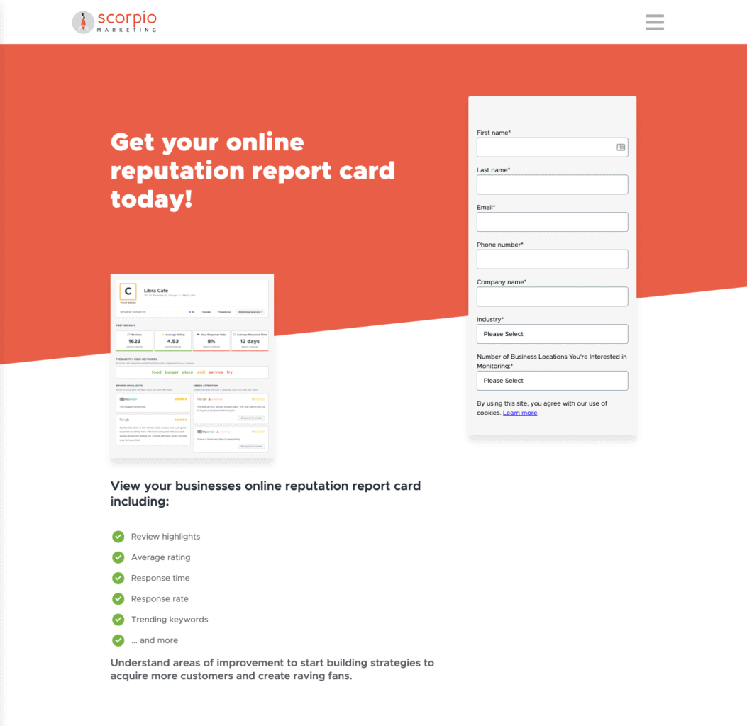 a mockup of the demo landing page for an agency providing reputation management services