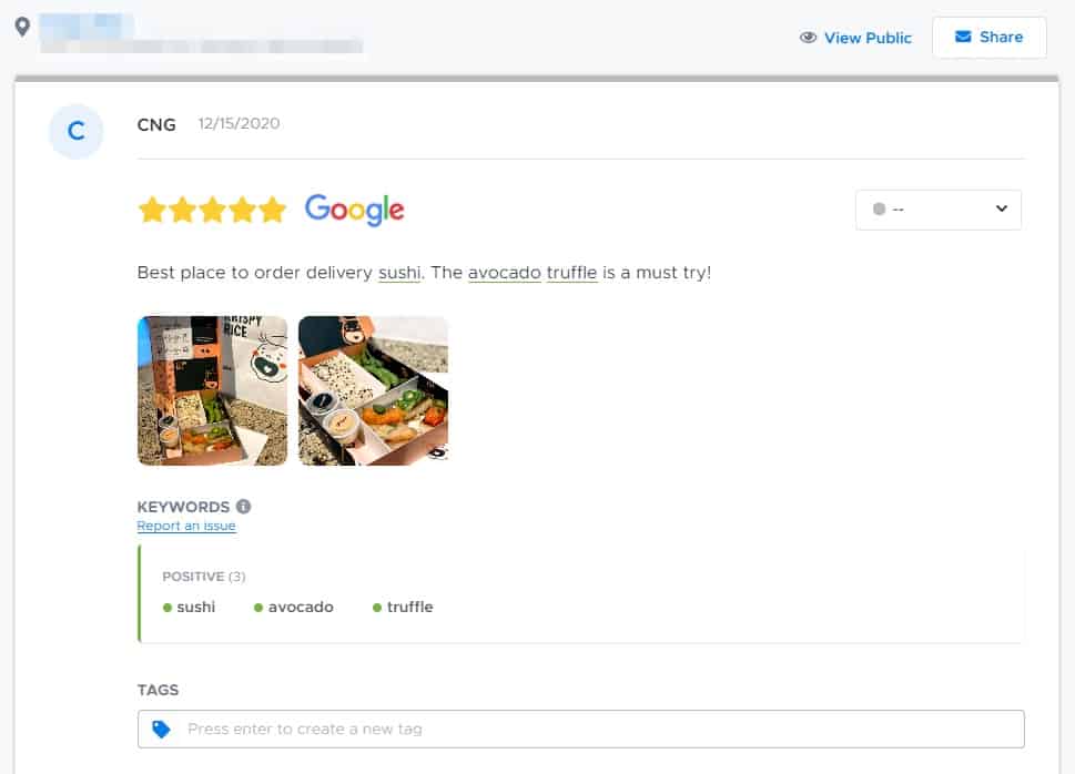 a screenshot of the expanded review images feature from reviewtrackers