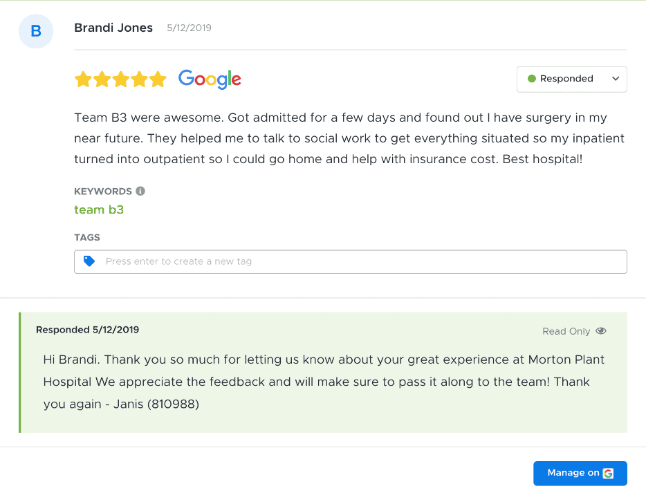 a screenshot of a review response template on reviewtrackers