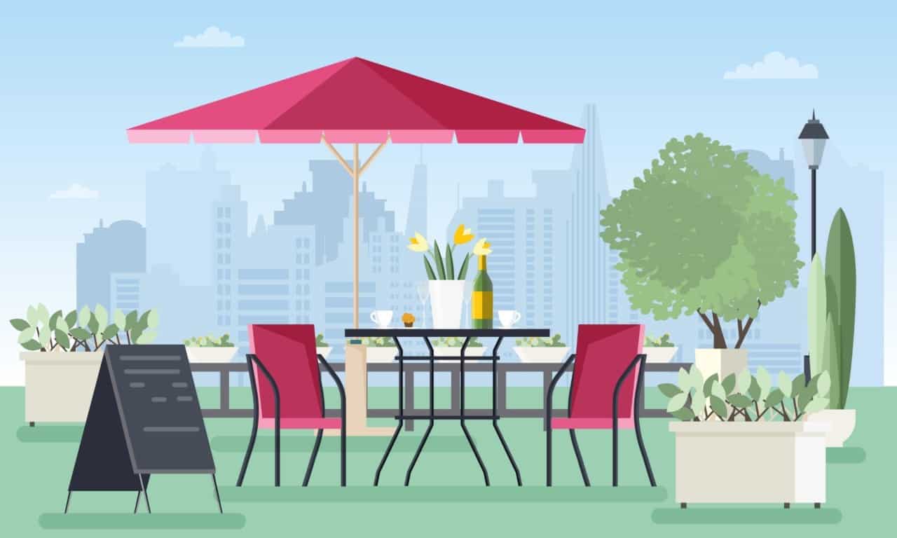 an illustration of outdoor seating at a restaurant