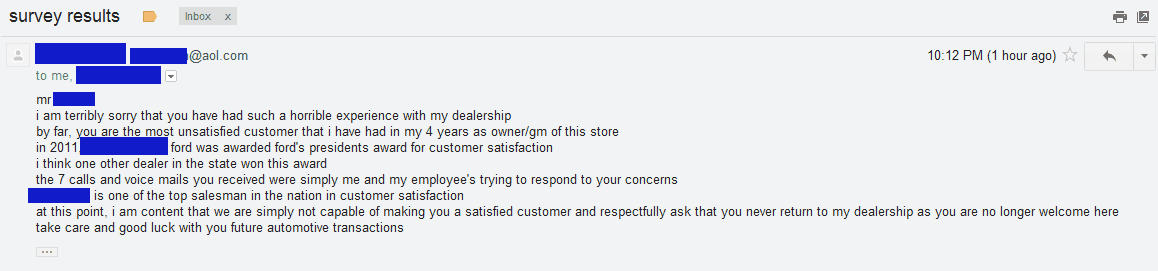 Ford customer survey #8