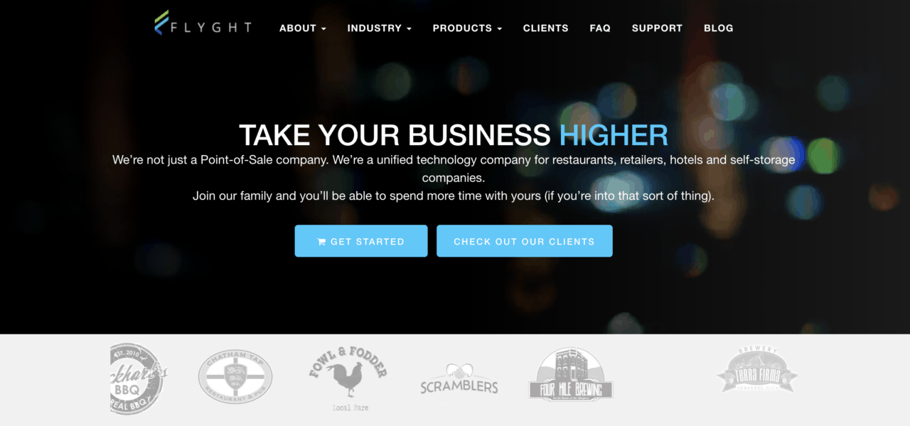 Screenshot of the website of Flyght, a POS hospitality technology solution