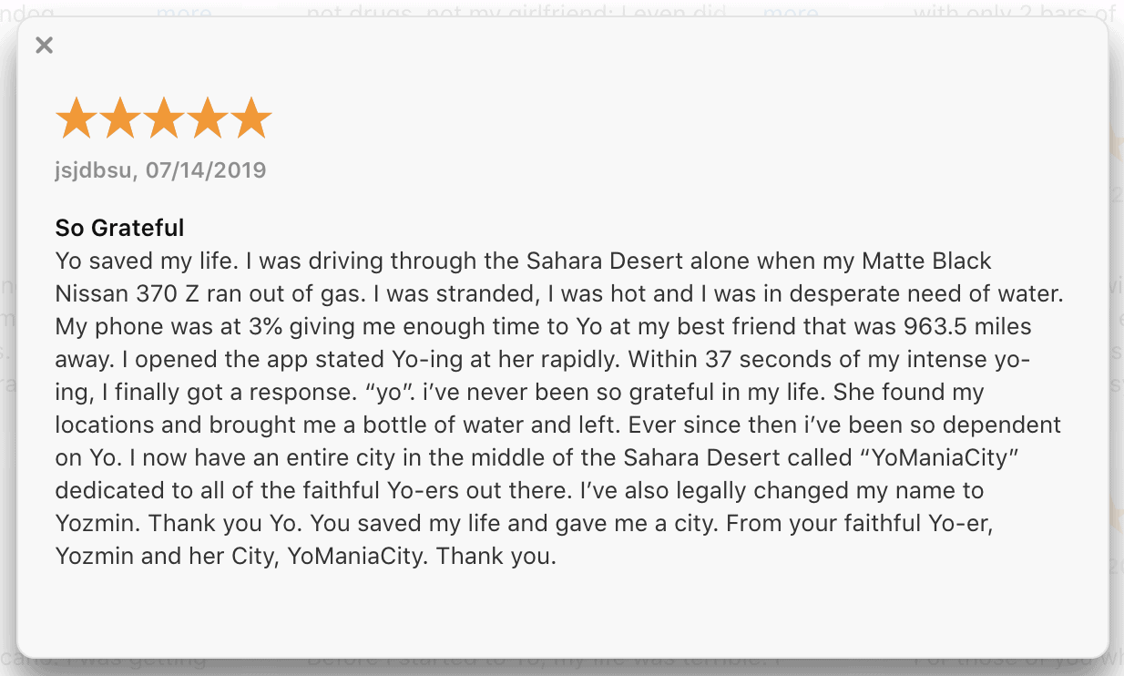 yo funny app reviews