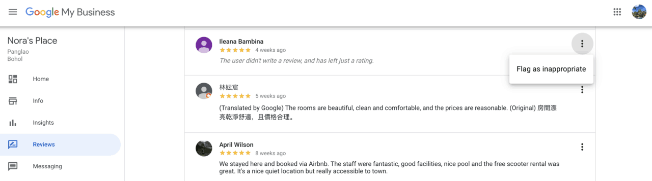 disabled google review responses