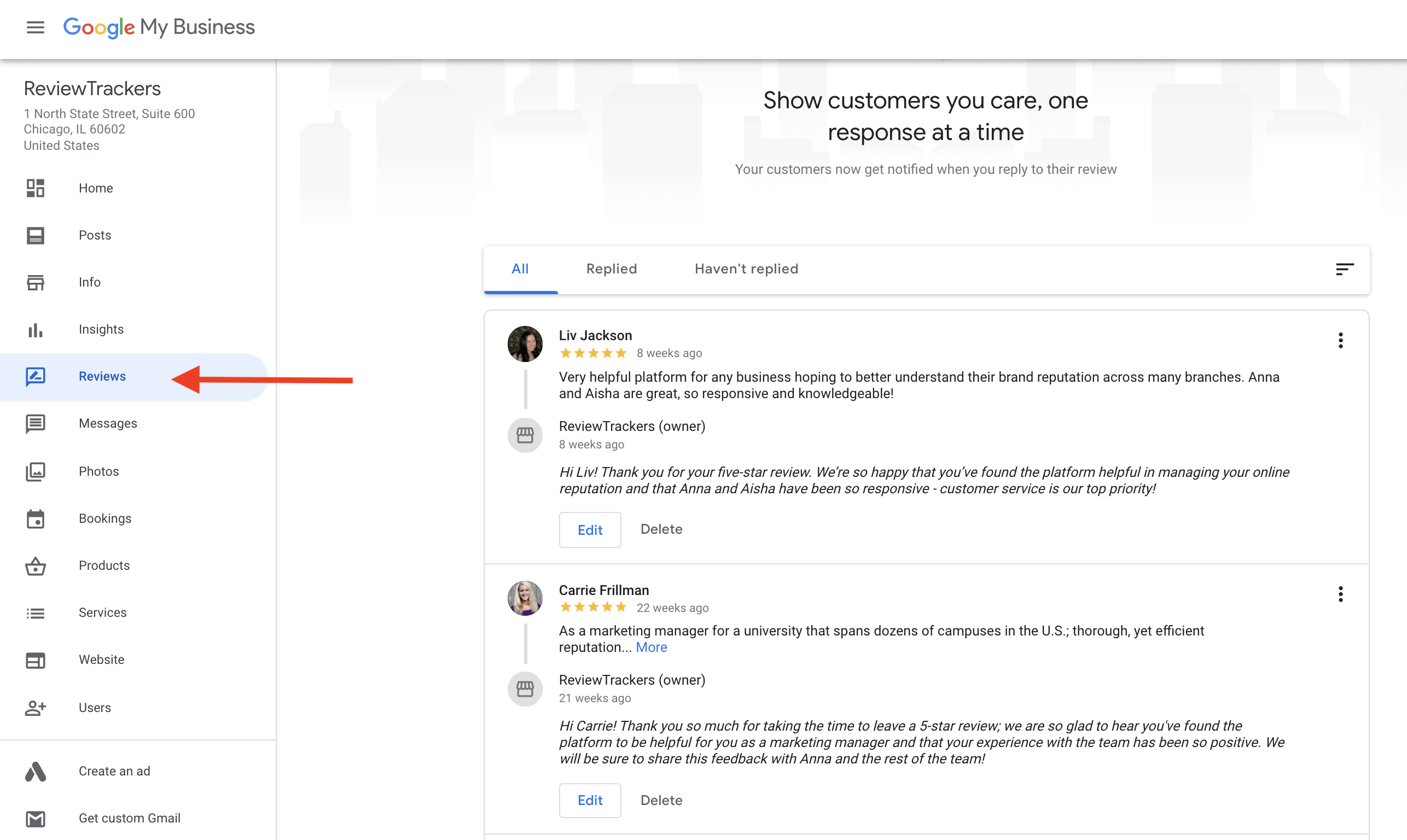 google reviews google my business reviews tab screenshot