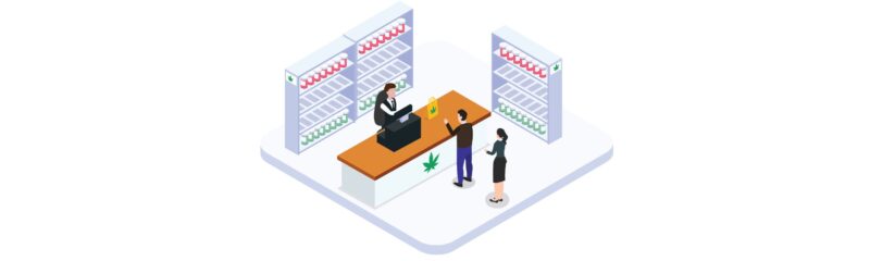 an illustration of a small shop offering cannabis products