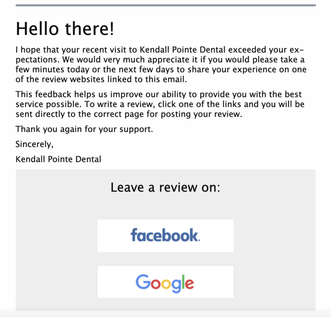 An example of a review request email