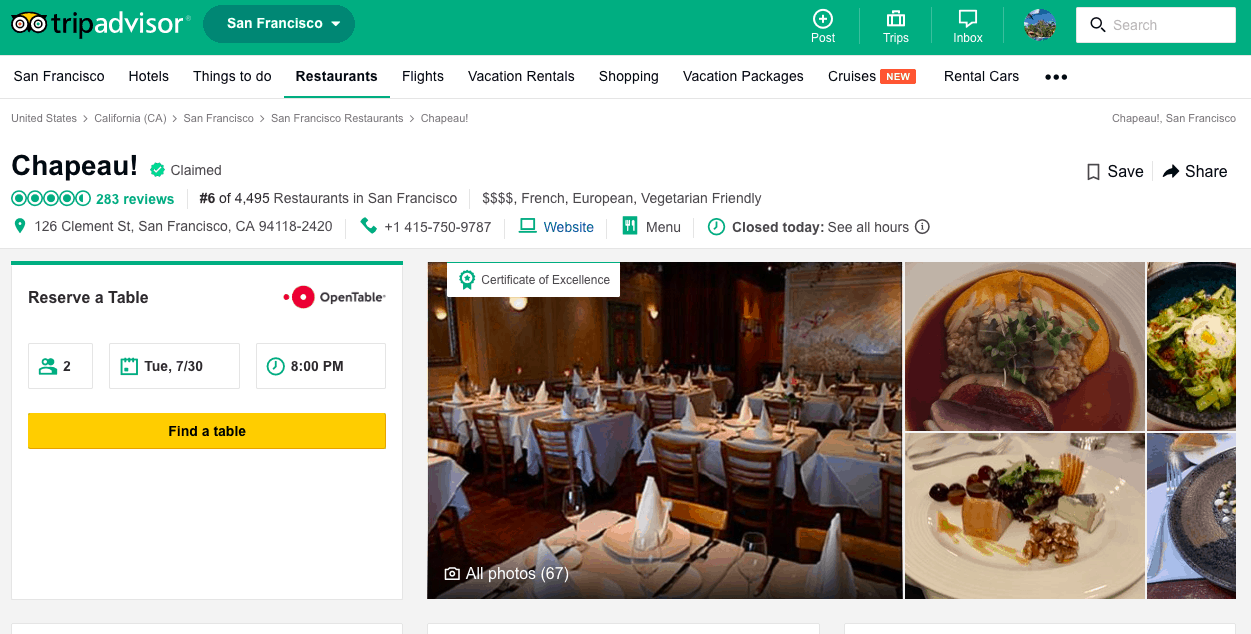 Hotel reviews with on-site restaurant