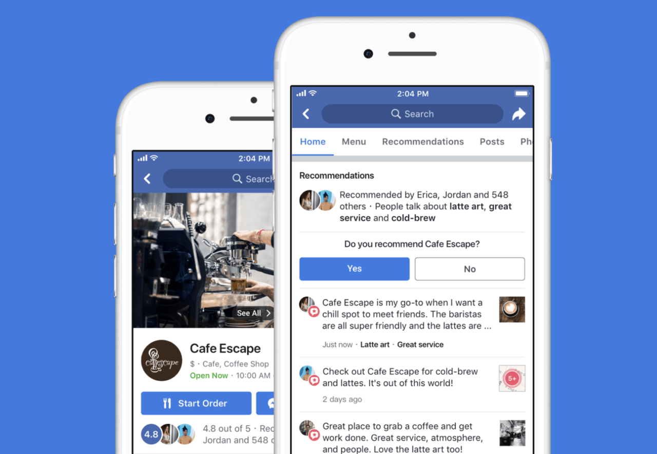 Screenshot von Facebook-Empfehlungen in der mobilen App