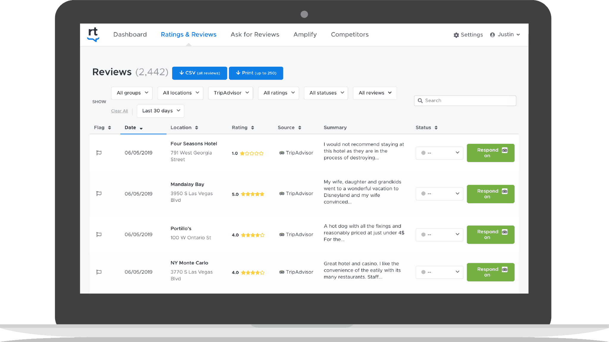 screenshot of review management and reputation management software